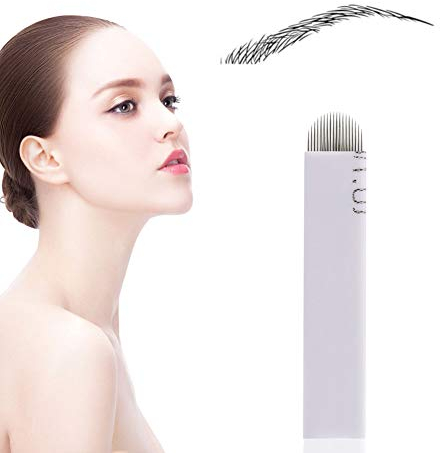 Microblading Nadeln 50 Stück 50 X 18-Polige Microblading-Nadeln, Einweg-Micro-Klingen, Gebogene Semi-Permanente Augenbrauen-Make-Up-Klingen Für Microblading-Zubehör, Manueller Tatt