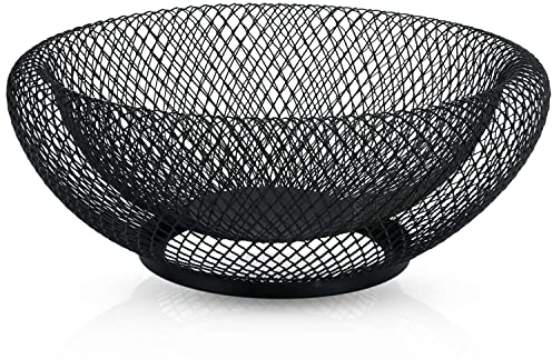 Intirilife Bol à Fruits Rond en Métal Noir - Bol Décoratif à Double Paroi pour Fruits, Légumes et Plus - 1,5 L - Moderne