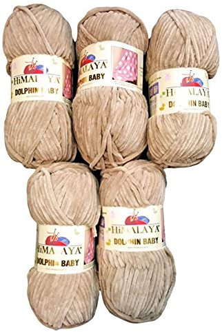 5 x 100 Gramm Himalaya Dolphin Strickwolle, Babywolle , 500 Gramm Wolle Super Bulky (beige 80317)
