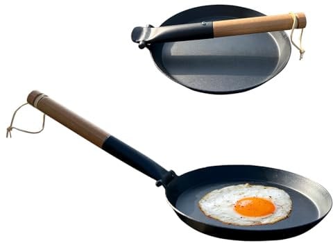 Keleday 8.2 Inch Cast iron Skillets, Non Stick Frying Pan, Cast Iron Griddle Pan for Camping Indoor & Outdoor Use,Pre-Seasoned Grill Pan with Folding Handle for Stove Tops