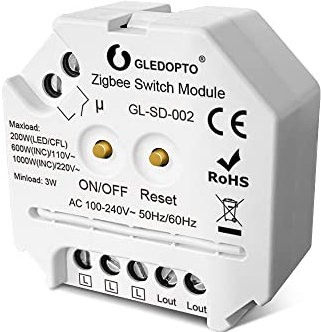 GLEDOPTO Pro Serie ZigBee 230V Unterputz UP Controller Schalter-Aktor für LED Halogen Lampen, Trafo & Leuchten mit Taster-Anschluss oder Schalter-Anschluss (Schaltaktor)