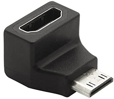 PremiumCord Adapter Mini HDMI C auf HDMI, Stecker auf Buchse, gebogener Stecker, 4K @ 60Hz, Full HD 1080p, Schwarze Farbe