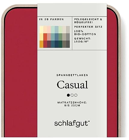 Schlafgut Casual Spannbettlaken 120x200cm bis 130x200cm - 100% Biobaumwolle, Oeko-TEX Zertifiziert, Red Deep, Matratzenhöhe bis 25cm