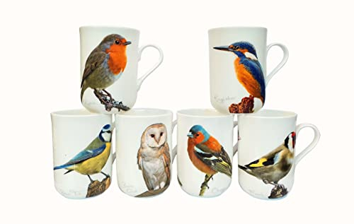 heritage Set of 6 British Birds Mugs, 6 Different Designs with Free UK DELIVERY