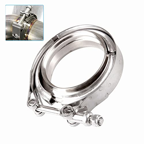 Fascetta di scarico in acciaio inox, 63 mm, flangia piatta V, kit di serraggio universale, per tubi di scarico, per tubi di scarico (2,5 pollici)