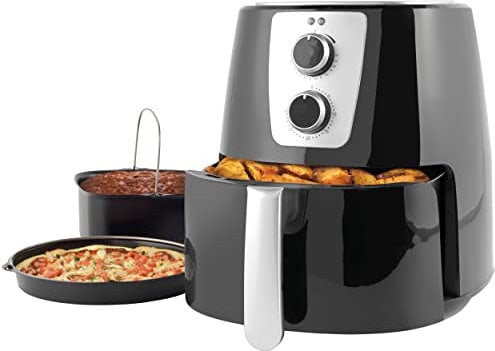Freidora de aire Petra PT5175VDEEU10, 5,2 l, bandeja antiadherente XL, circulación de aire, poco aceite, temporizador de 30 min, bandeja de pizza, barril para tartas, temperatura regulable, 1300 W