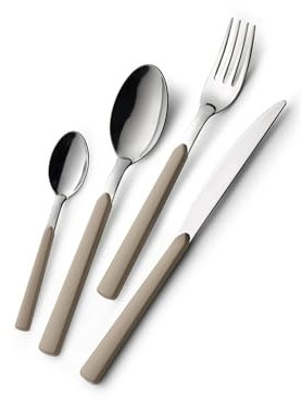 GLOUPIE Set 24 Posate Loft Sabbia Per 6 Persone in Acciaio Inox e Manico In ABS Made In Italy Lavabili In Lavastoviglie