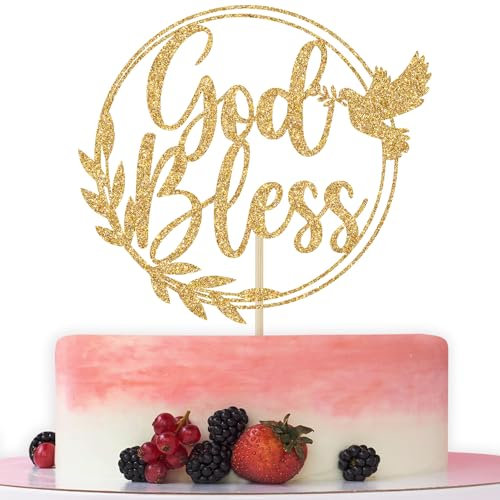 God Bless Tortenaufsatz, Erstkommunion Dekorationen, Gott Segen Schild, religiöse Taufe, Hochzeit Taufe Babyparty 1. Geburtstag Party Dekorationen Gold Glitzer