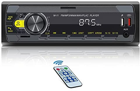 Single Din Car Stereo with Voice Assistant/Bluetooth 5.0/7 Color Button Lights/BT Hands Free Call/FM Radio/USB Fast Charging/TF SD Card Port/AUX-in, 1 Din Radio Player + Remote Control