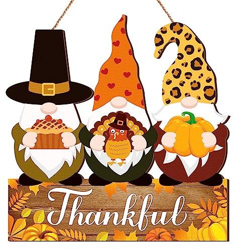 Panneau de porte en bois pour Thanksgiving, gnomes de Thanksgiving, panneau de porte à suspendre pour la récolte d'automne, panneau de porche rustique pour porche extérieur, maison
