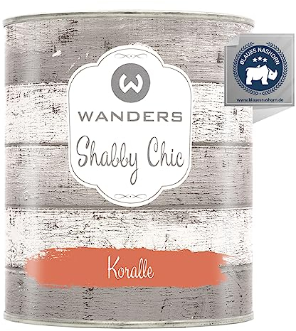 Wanders Shabby Chic Peinture à la craie 750 ml Corail/orange rouge clair – Peinture pour meubles de cuisine et meubles de cuisine sans ponçage – Peinture à la craie pour bois et plus encore – Haut