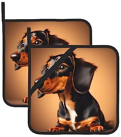 Topflappen mit Dackel-Motiv, rutschfest, für Küche, Topflappen zum Kochen, Backen, Grillen, 2 Stück