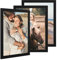 PHOTOLINI Cadre photo A3 30 x 42 cm bois MDF noir, cadre large bord, lot de 3 cadres photo, verre acrylique incassable, décoration murale à suspendre, accessoires supplémentaires