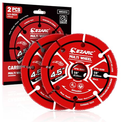 EZARC Carbide Multi Wheel Cutting Disc, 115mm×22.2 mm Angle Grinder Wood Cutting Disc for Wood, Wood with Nails, Laminate, Plastic, Plaster, 2 Pack