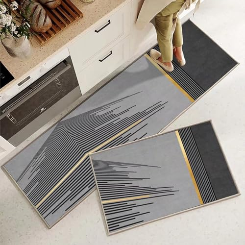 2Pcs Anti-Ermüdungs-Küchenmatten-Set,Personalisierte Einfache Urbane Linienkunst,Komfort-Küchen-Fußmatten-Läufer-Teppiche Waschbare Stehmatten Für Büro,Zuhause,Innenbereich,Außenbereich,B