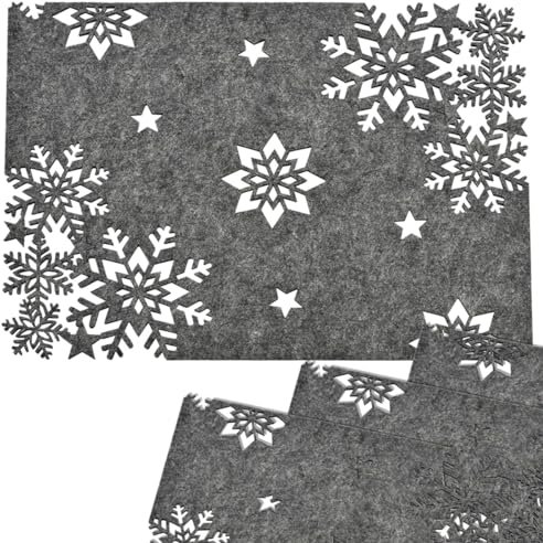 matches21 Weihnachtliche Tischsets aus Filz in beige mit Schneeflocken - Vier Platzdeckchen als Tischdeko im Winter in 40 x 30 cm - Platzsets als Weihnachtsdeko im 4er Set Wohnzimmer, Küche, Esszimmer