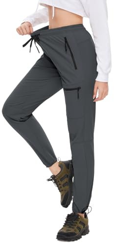 Sevego Outdoorhose Damen Lang Wanderhose Trekkinghose Wasserdicht Leicht High Waist Hose Funktionshose mit 4 Reißverschlusstaschen, 91cm, Dunkelgrau, Medium