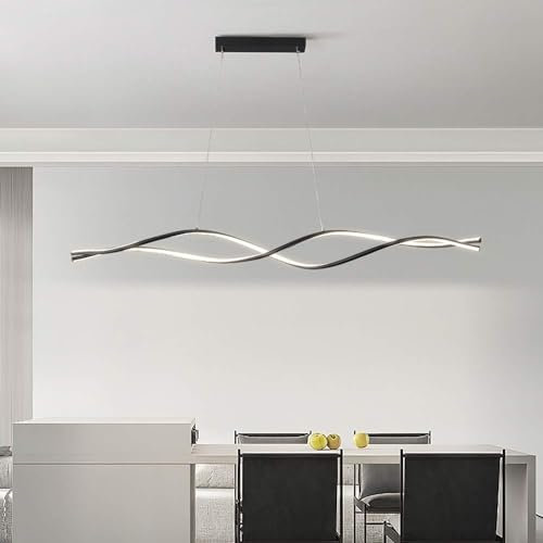 USMJQVZ Moderne LED-Linear-Pendelleuchte, weiße, minimalistische LED-Inselleuchte, gedrehter linearer Kronleuchter, dimmbare Curl-Wave-Deckenleuchte für Kücheninsel, Esszimmer, Schwarz