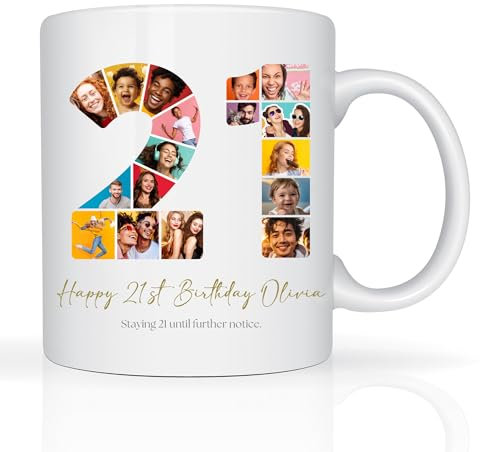Star Online Personalised Mugs Funny Milestone Birthday Gifts for Men & Women, Custom Photo Ceramic Coffee Cup-11oz (21st Birthday)