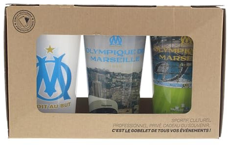 OLYMPIQUE DE MARSEILLE Box 3 x Verre gobelet éco cup 600 ml OM - Collection officielle Fabriqué en France