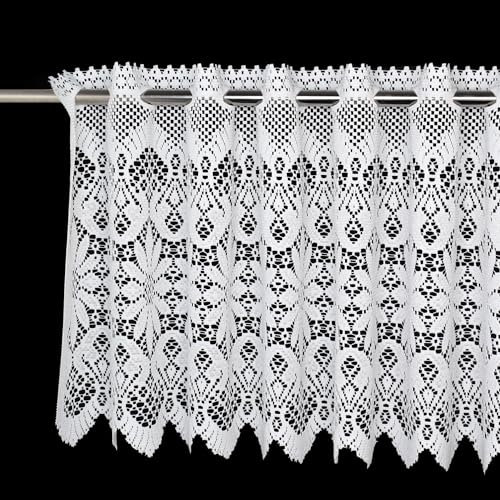 Molaxhome Spitze Scheibengardinen Kurzstores Jacquard Halbtransparent Küchengardinen Bistrogardine Fenstervorhang Küche Vorhänge Fensterschal mit gebogter Kante Valance 630C