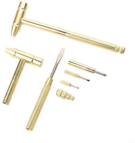 Sileduove 6 in 1 Mini Miniature Copper Hammer and Screwdriver, Mini Multifunction Brass Hammer Slotted Cross Screwdriver Bits Tools, for Watchmakers