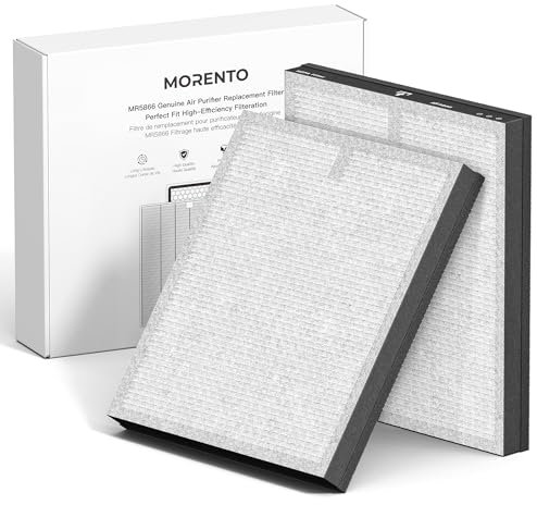 MORENTO Genuine Air Purifier Replacement Filter, True HEPA Filter Compatible with MR5866 for 99.97% Air Pollutants, Odor and Smoke, Enhanced Version Matte White 2 Pack