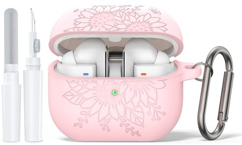 [3 pezzi] Custodia in silicone per Galaxy Buds 3, con chiusura ad anello, penna per la pulizia, per Samsung Galaxy Buds 3/Buds 3 Pro [LED frontale visibile] – Rosa