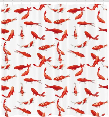 Rideau de Douche 120x200 cm Rouge 3D Rideau de Douche Anti Moisissure Poisson Rideau Douche Tissu Lavable Imperméable Polyester pour Salle de Bain ou Baignoire, 8 Crochets G283