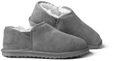 Fellhof Lammfell Hausschuhe Herren PRIMO, kuschelige Winter & Sommer Hausschuhe aus echtem Lammfell, grau, Größe 45