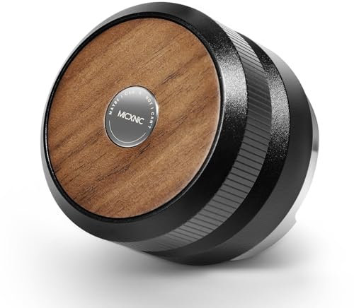 MICXNIC Espresso Leveler 58mm, Walnuss Oben Coffee Distributor für 58mm Siebträger, Höhenverstellbar Espresso Verteiler Barista Zubehör, Kaffee Distributor mit 304 Edelstahl Basis, Schwarz