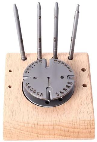 Uhrenwerk-Unruh-Reparaturhalter, Unruh-Halter und Ständer-Set für Uhrmacher, Edelstahl-Uhren-Unruh-Spiralfeder-Ständer-Set (Holzsockel)