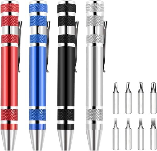 ZMDMAH 4 Piezas Destornilladores, Destornillador de Bolígrafo de Bolsillo, Destornillador 8 en 1 Diseño de Bolígrafo Conveniente Mini Kit de Herramientas de Reparación para Aparatos Electrónicos