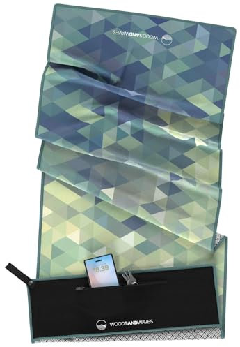 WOODSANDWAVES Sporthandtuch Fitnessstudio mit Reißverschluss Tasche & Magnet - Schnelltrocknend & rutschfest - Mikrofaser Fitness Handtuch Sport Fitnesshandtuch - Gym Handtuch & Zubehör - 130x50 cm
