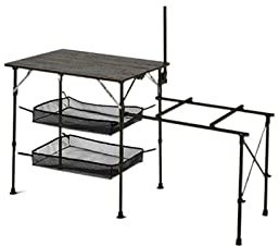 GAROEN Mesas de Picnic Plegables, ultraligeras, de Fibra de Vidrio, para cocinar, Muebles de Exterior, con Rejilla para Cocina a Gas y Bolsa de Malla (Negra).