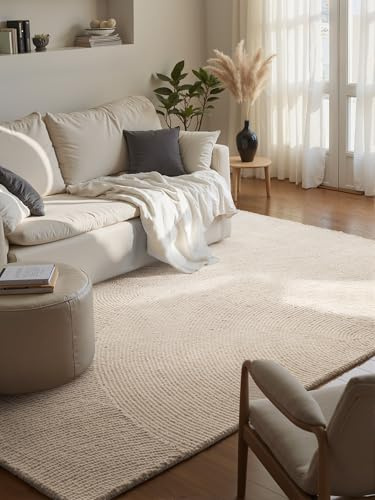 Hanse Home Wollteppich Calmio - Natur Wohnzimmerteppich - Handgetuftet - Hygge Skandi, Boho Teppich Wolle für Wohnzimmer, Schlafzimmer, Esszimmer, Flur - Natur Weiß, 120x180cm
