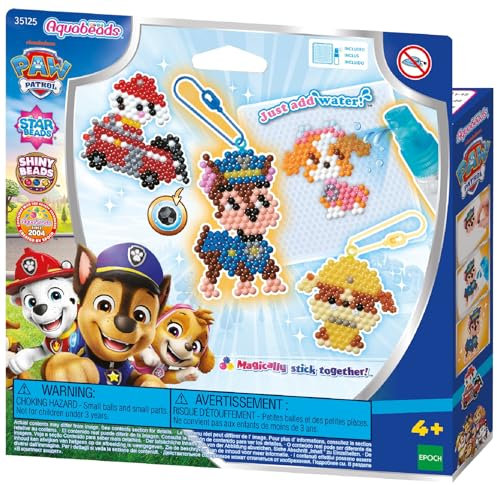 Aquabeads 35125 Paw Patrol Schlüsselanhänger Bastelset, Wasserperlen Kreativset mit Paw Patrol Charakteren, Chase, Rubble, Sky, Für Kinder ab 4 Jahren, kindersicher