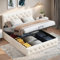 SHAODENG Hydraulisch Stauraumbett 160x200, Polsterbett Doppelbett mit Lattenrost und Bettkasten, Verstellbares Kopfteil, Funktionsbett Rückenlehne Bettgestell, Beige, Samtstoff, Ohne Matratze