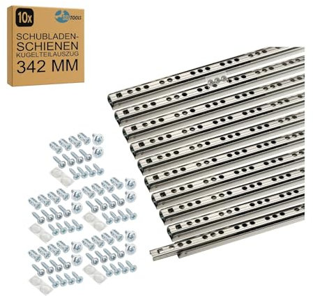 SOTOOLS Kugelauszug LUMERA 5 Paar – 342 mm Kugelgelagerter Schubladenauszug – 17 mm hoch, Breite 9,8 mm, inklusive Schrauben