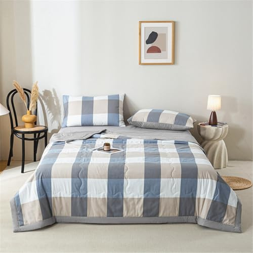 Odot Bettdecke Ohne Bezug Nutzbar Sommer, Bettdecke Ohne Bezug Bunt Weich Leicht Sommerbettdecke Steppdecke Tagesdecke Doppelseitige Kühldecke, Klassiker Gitter (Khaki,200x230cm)