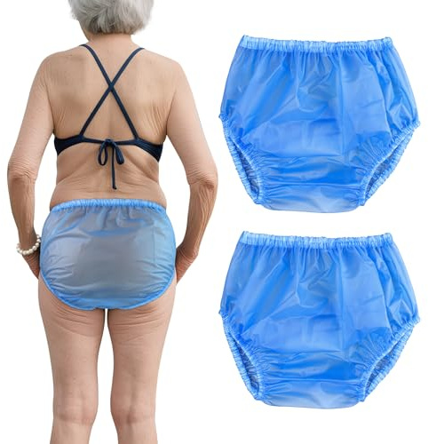 Florith Adult Plastic Pants Waterproof Underwear Diaper Cover for Men and Women - Reusable Incontinence Protective Briefs Leakproof Rubber Pants 2Pcs (Blue, XL)