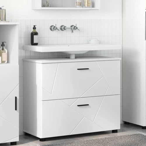 Hoopleep Armadio da bagno bianco 76,5 x 35 x 64 cm, in legno di legno, con cassetti, superficie antigraffio, molto spazio per asciugamani, articoli per l'igiene