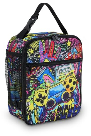 VOYANTE Gaming Boys Lunch Bag, Gamer Thermos Boys Packed Lunch Box with Controller Design, Portable Waterproof Kids Lunchbox for Packing Hot or Cold Snacks, for School, Work, Picnic, Travel, Hikink