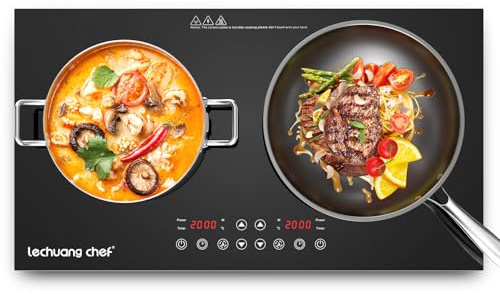 Lechuang Chef 4000W Double Induction Hob, 2000W+2000W | 2-Zone Induction Cooker with Independent Control, 10-Level Temperature and Power Setting, Touch Display, 240-Minute Timer