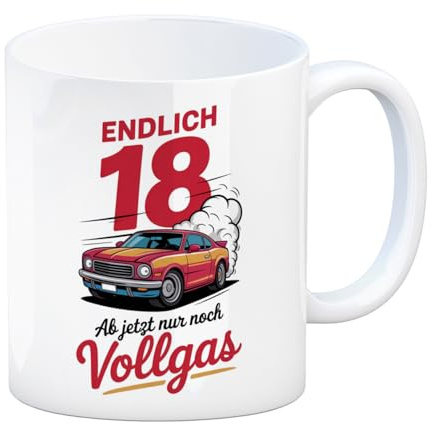 speecheese Kaffeebecher Endlich 18 - Vollgas für den Führerschein Lustige | für Autofans zum Geburtstag