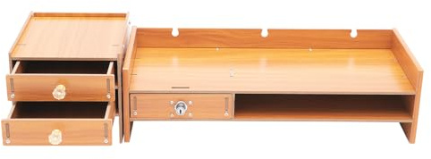 Monitorhalterung – Verstellbarer Schreibtisch-Ablage-Riser für Bildschirm, Laptop & Zubehör – Cherry-Holz-Optik, Kabelmanagement – Ergonomische Arbeitsplatz-Organisation für Büro & Homeoffice