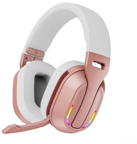 Lastdaytime Wireless Gaming Headphones with RGB Lights, Over-Ear Headset, 60H Battery Life, Clear Calls for Gaming(Gold)