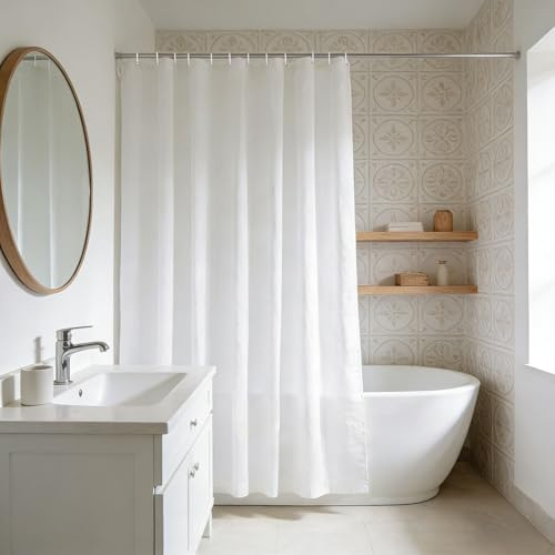 LIHUANE Wasserdicht Duschvorhänge 90 x 210 cm Wasserdicht Badewannenvorhang mit 12 Duschvorhangringe für Badezimmer, Badewanne, Weiß