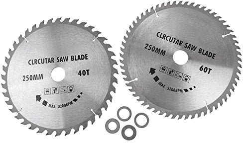 2pc 250mm TCT Lames de scie circulaire 40 et 60 dents avec bagues Adaptateur TE321