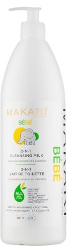 Lait de toilette Makari pour Bébé 33.8 fl. Oz. - Temps de Bain Apaisant, hydratant de Lavage de Corps- Formule douce et non irritante hydrate, adoucit, guérit et protège la peau délicate